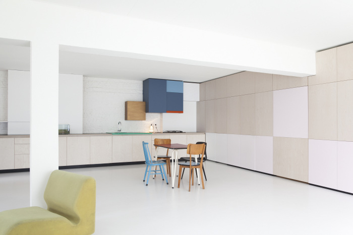 imagen general del proyecto Auwegemvaart, sala, cocina, escritorio...